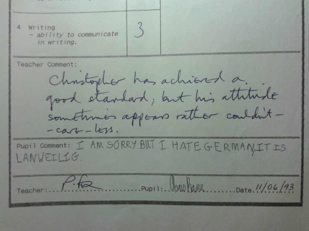 School report German Langweilig